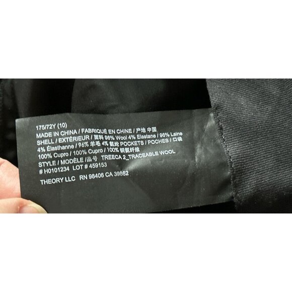 THEORY Linen Trousers Strait Cut Pants Dark Eggplant/Black Size 10 - Picture 8 of 8